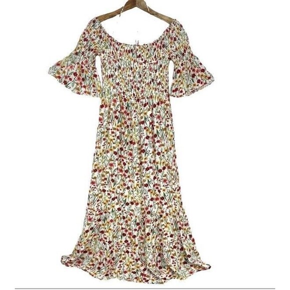 Lost + Wander Floral Maxi Renee Smocked Off Shoulder Bell Sleeves Fairy Cottage - Picture 2 of 12
